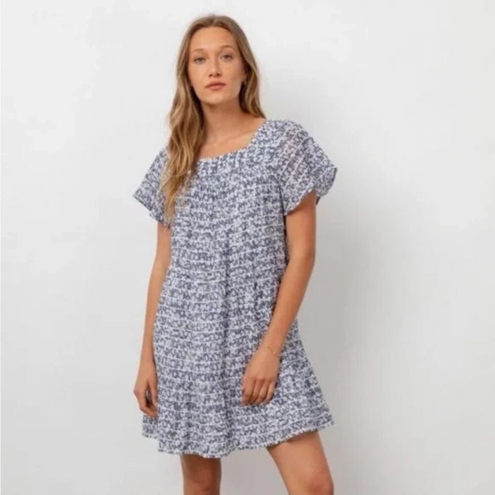 Rails ~ new ~ Valentina Ruffle Hem Crinkle Dress in Navy Camellia size Small